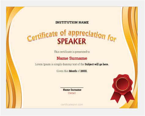 certificate of appreciation for speakers